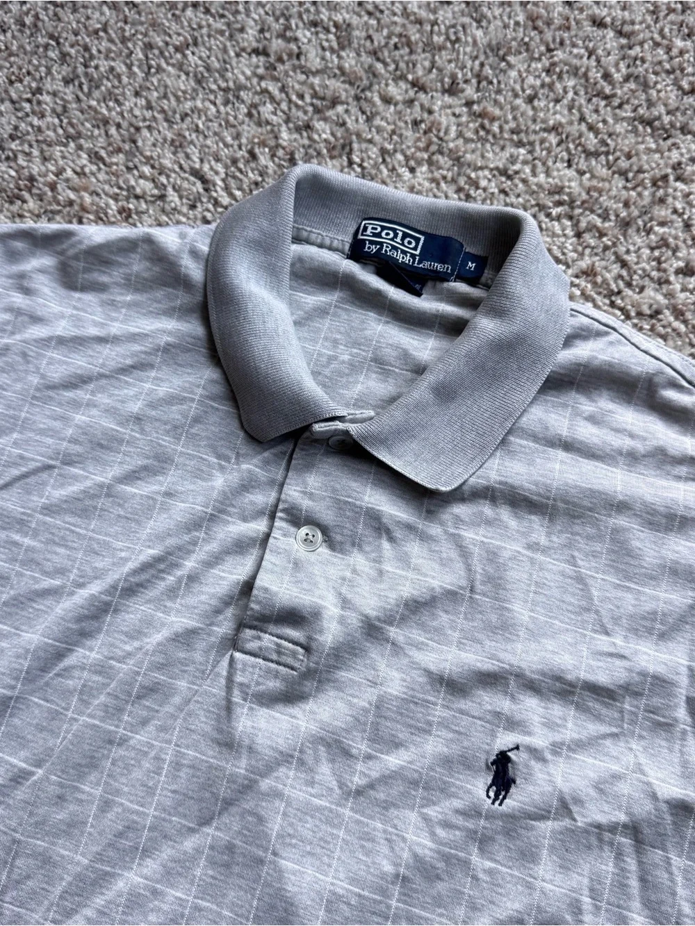 Vintage Polo Ralph Lauren Polo Shirt USA Made Gray Windowpane Cotton Men’s M